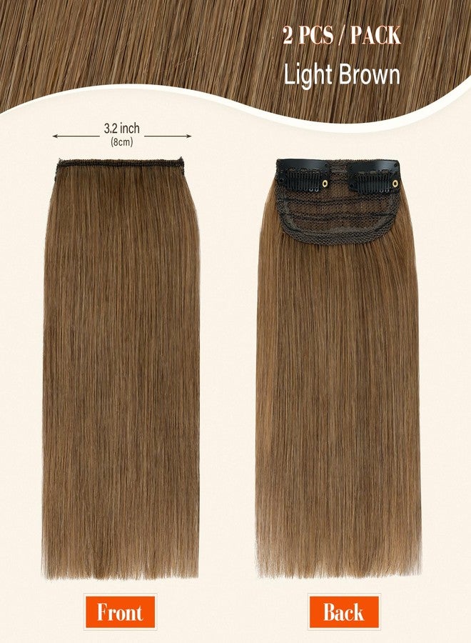 S-noilite Hair Extensions Clip in Human Hair 2PCS 2 Clips Hairpieces for Short Hair Remy for Women With Thinning Hair Add Volume 6 Inch Light Brown - Image 2
